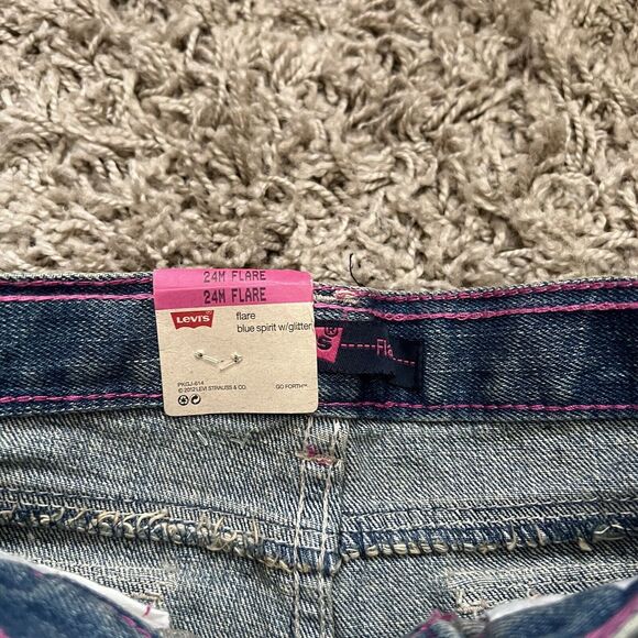 Levi's Girl's Flare Blue Glitter Adjustable Waist Jeans 24M - Picture 2 of 4